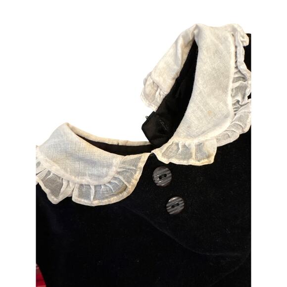 Vintage 90s Christmas outfit jumper 24 mo plaid frilly snaps velvet retro - Picture 5 of 6